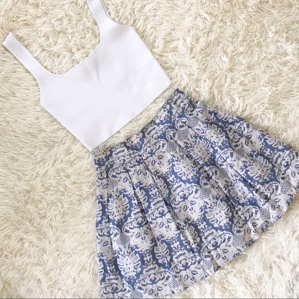 Baby blue linen skater skirt